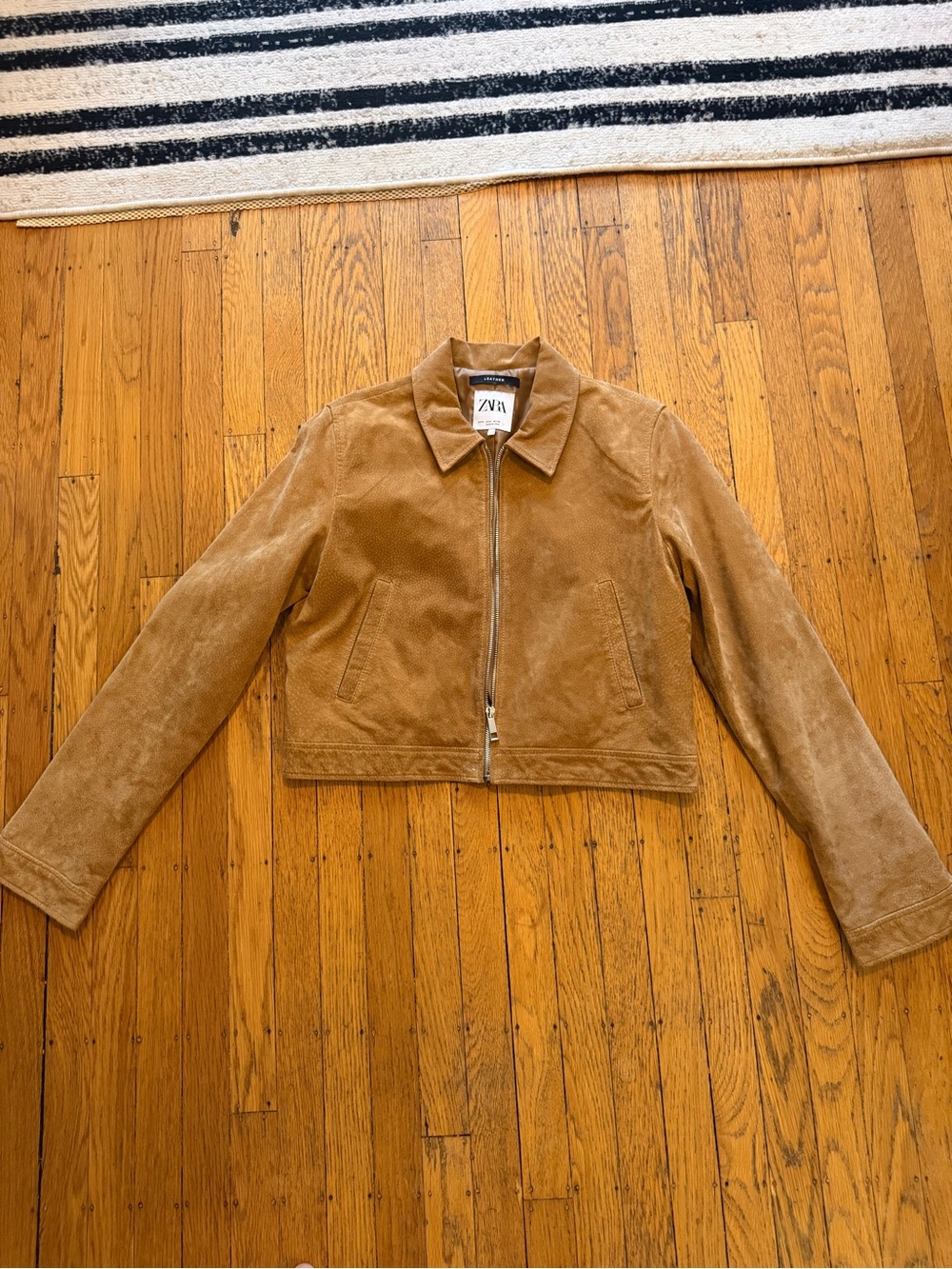 Zara Camel Suede Zip-Front Jacket brand new cropped